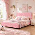 DreamCurship Full Size Bed Frame, Pink Bed Frame with Headboard and Footboard, Modern Upholstered Bed Frame, Pink