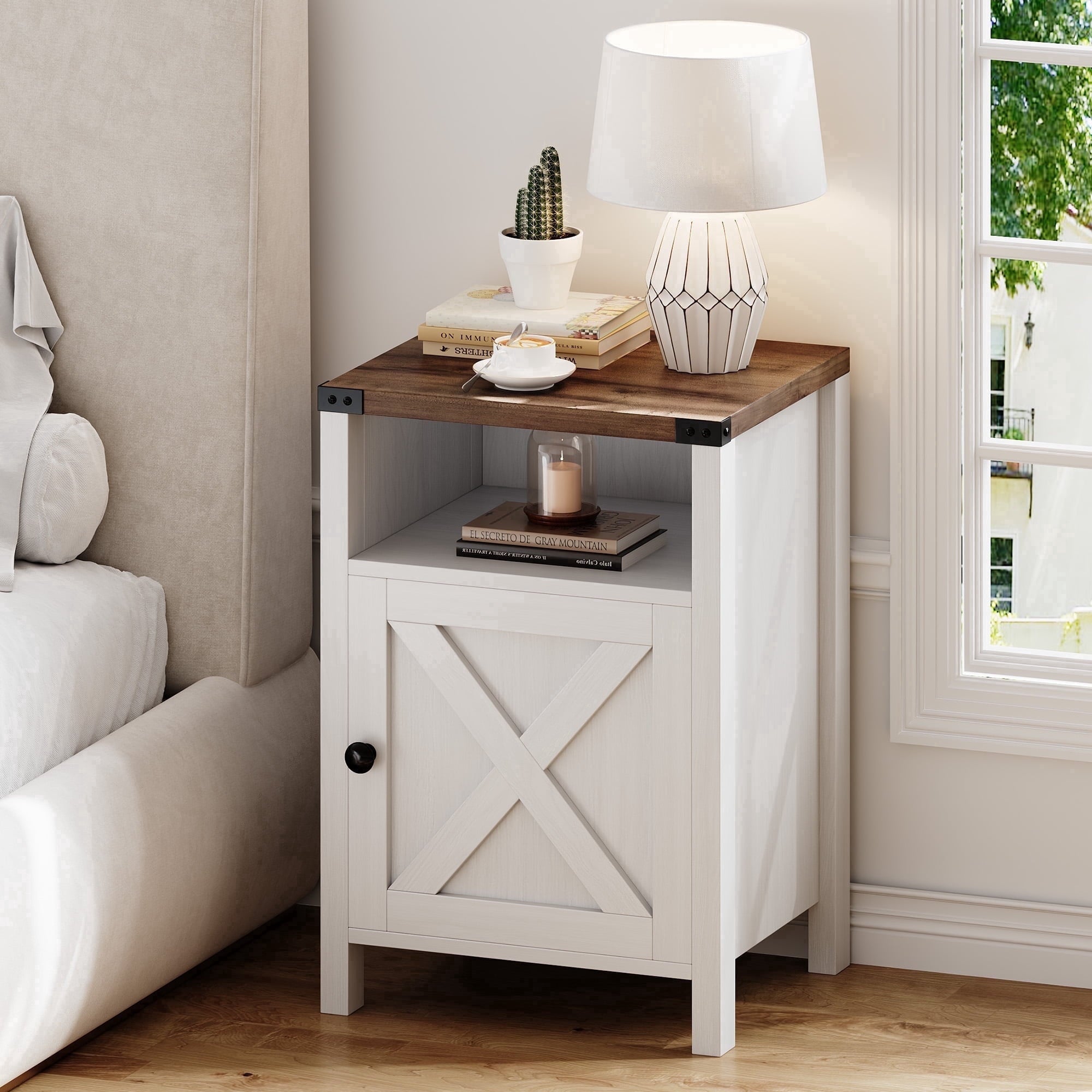 4 EVER WINNER Wooden Nightstand with 2 Drawers, Space Saving Bedside Cabinet for Bedroom, Available in Single & 2 Pack, Small Storage Side Table for Compact RoomBE0139-1ge-White-BE0139