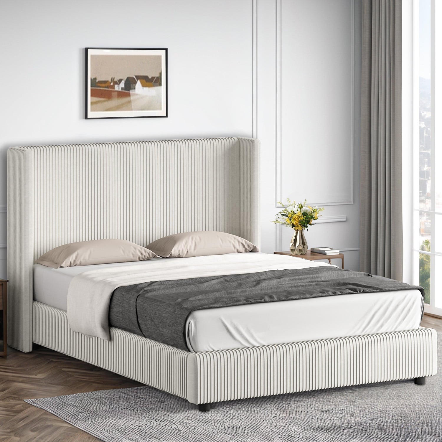 4 EVER WINNER Twin /Full/Queen/KIng Size Bed Frame, Upholstered Bed Frame with Headboard, No Box Spring Required, Easy AssemblyBEAX228-ZZBED-BQ