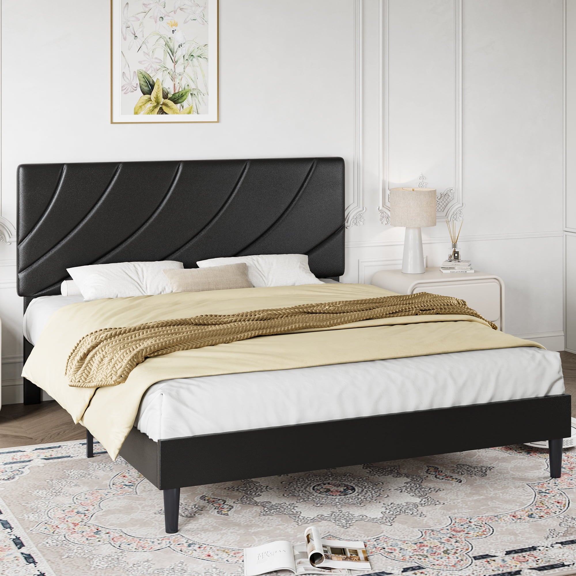 4 EVER WINNER Twin /Full/Queen/KIng Size Bed Frame, Upholstered Bed Frame with Headboard, No Box Spring Required, Easy AssemblyBEAX336-HLbed-Gf