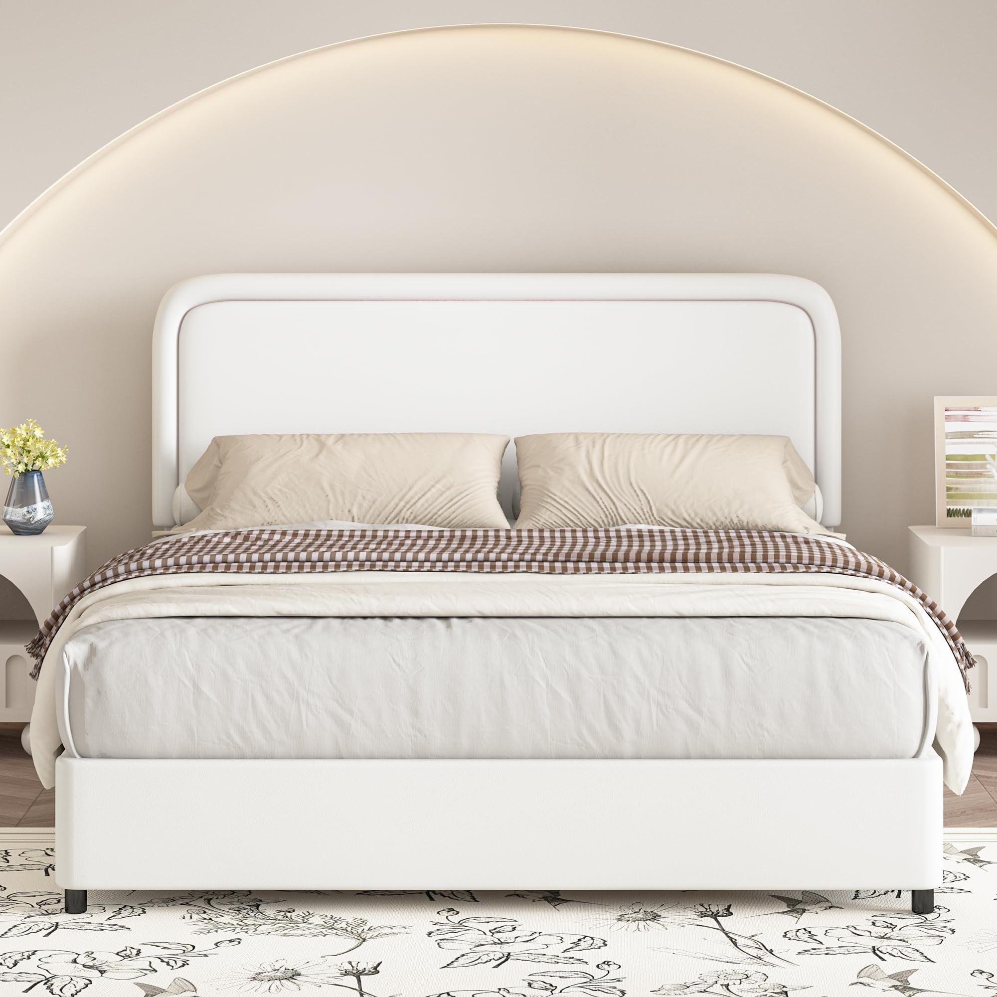 4 EVER WINNER Twin /Full/Queen/KIng Size Bed Frame, Upholstered Bed Frame with Headboard, No Box Spring Required, Easy AssemblyBEAX496-YHPS-WF