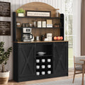 4 EVER WINNER Farmhouse Coffee Bar Cabinet, 67" Kitchen Hutch with 2-Tier Open Shelves, Coffee Bar with 9 Racks, Black