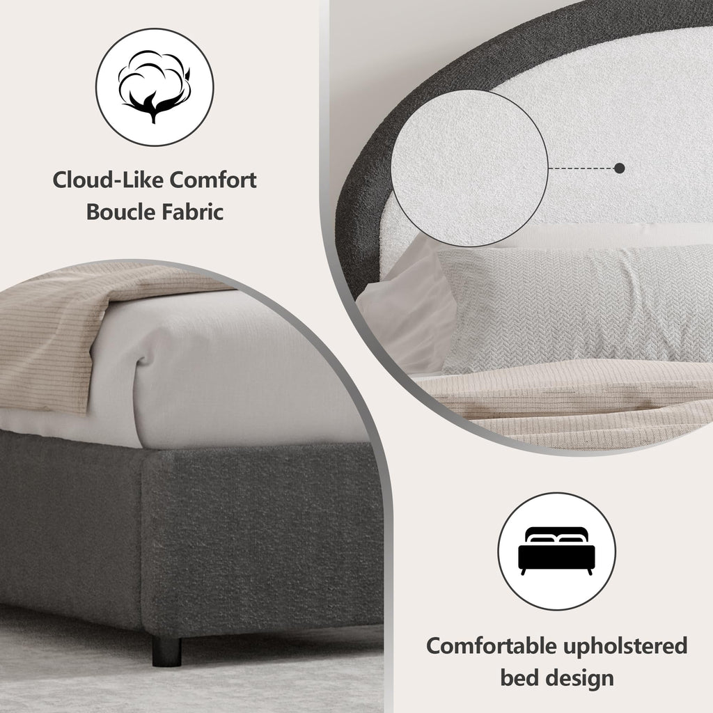 4 EVER WINNER Queen Size Bed Frame, Upholstered Bed Frame with Headboard, Modern Boucle Bed Frame, Grey