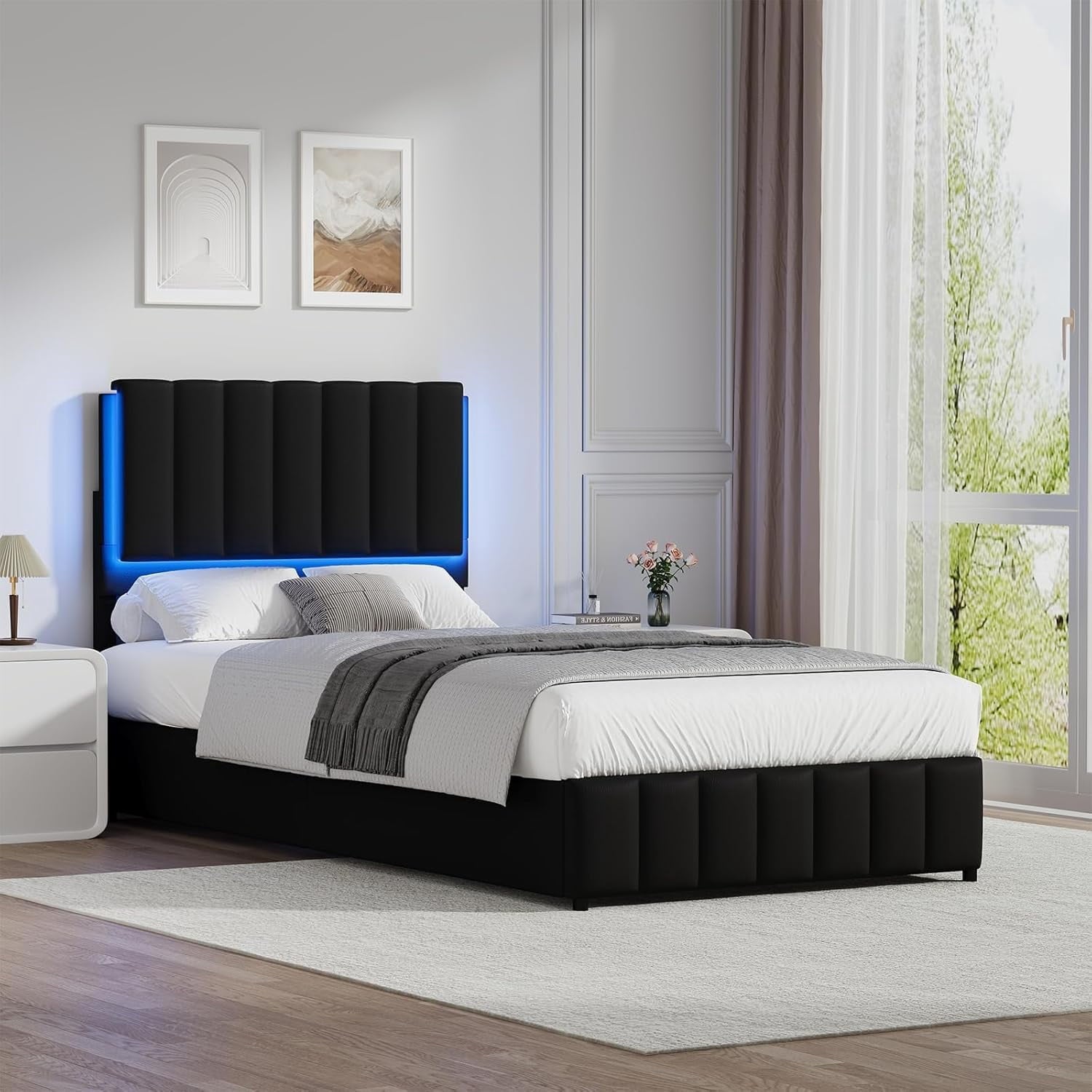 4 EVER WINNER Twin /Full/Queen/KIng Size Bed Frame, Upholstered Bed Frame with Headboard, No Box Spring Required, Easy AssemblyBEAX893-GBSTW-BEAX893