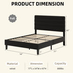 4 EVER WINNER Full Platform Bed Frame, Horizontal Stitched Black Velvet Headboard, Heavy-Duty Slat Support, Noise-Free Mattress Foundation, No Box Spring