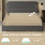 4 Ever Winner Queen Size Boucle Bed Frame with Headboard, Upholstered Platform Bed with Wood Slats, Soft Rounded Corners, No Box Spring Required, Non-Slip and Noise-Free, Easy Assembly, Grey