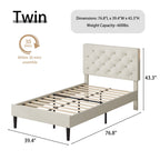 4 EVER WINNER Twin Size Upholstered Platform Bed Frame with Headboard, Cream