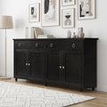 4 EVER WINNER Farmhouse Buffet Cabinet, kitchen cabinet with Storage, Large Storage Cabinet with 4 Doors &2 Drawers, Coffee Bar Cabinet with Adjustable Shelves for Kitchen, Dining Room, BlackKD0050-TEXTJAN-KD0050