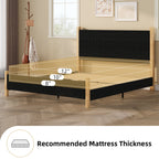 4 EVER WINNER Queen Size Corduroy Upholstered Bed Frame with Vertical Channel Design Headboard, Wooden Legs Platform Bed, No Box Spring Needed, Sturdy Noise-Free Structure, Easy Assembly, Black
