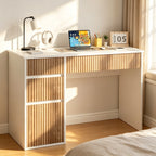 DreamCurship White Desk with 4 Drawers, 48 inch Computer Desk with Storage, Home Office Desks with Hidden Handle, White and Walnut