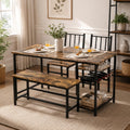 Catrimown Dining Table Set for 4 with Bench, 55 Inch Kitchen Set with Wine Rack, Glass Holder & Storage Shelves, Space Saving Dining Furniture for Home Apartment, Rustic Brown