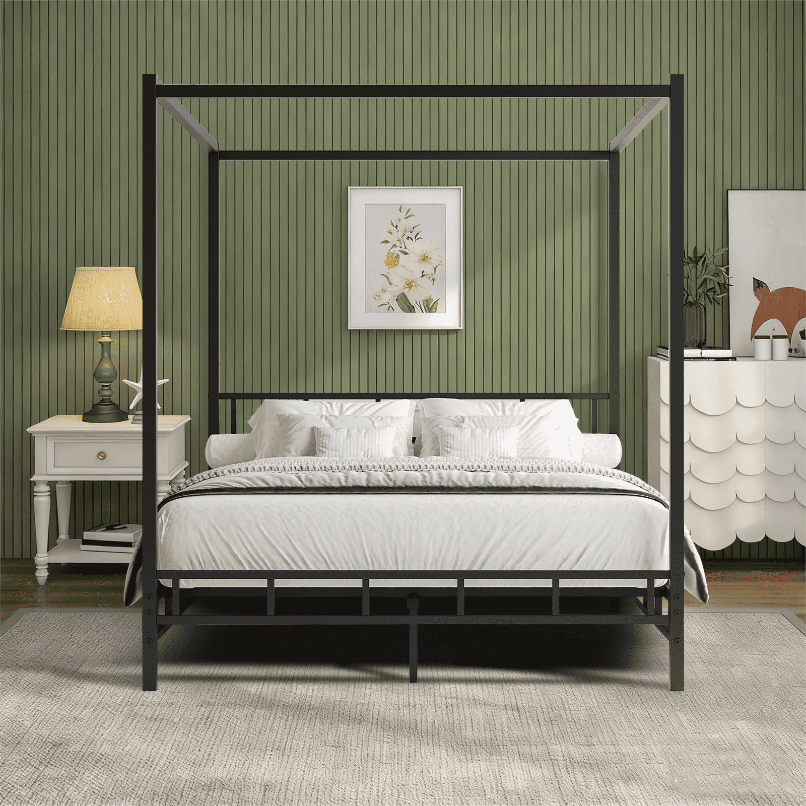 4 EVER WINNER Twin /Full/Queen/KIng Size Bed Frame, Upholstered Bed Frame with Headboard, No Box Spring Required, Easy AssemblyBEAX490-QTPbed-BlackQuenn-ZYBE490