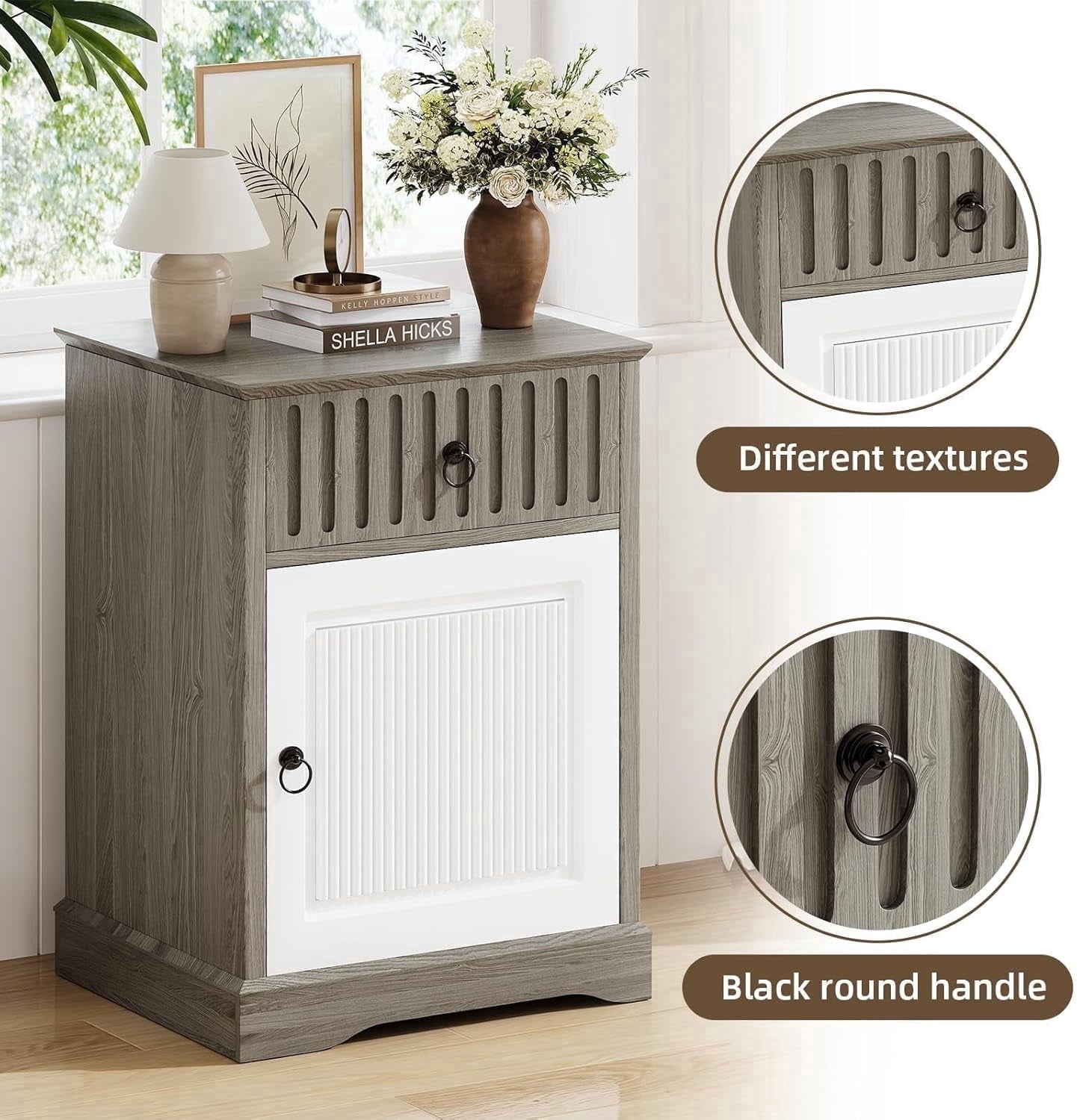 4 EVER WINNER White & Grey 18 Inch Farmhouse Nightstands, Wooden Bedside End Table with Drawer