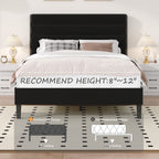 4 EVER WINNER Full Platform Bed Frame, Horizontal Stitched Black Velvet Headboard, Heavy-Duty Slat Support, Noise-Free Mattress Foundation, No Box Spring