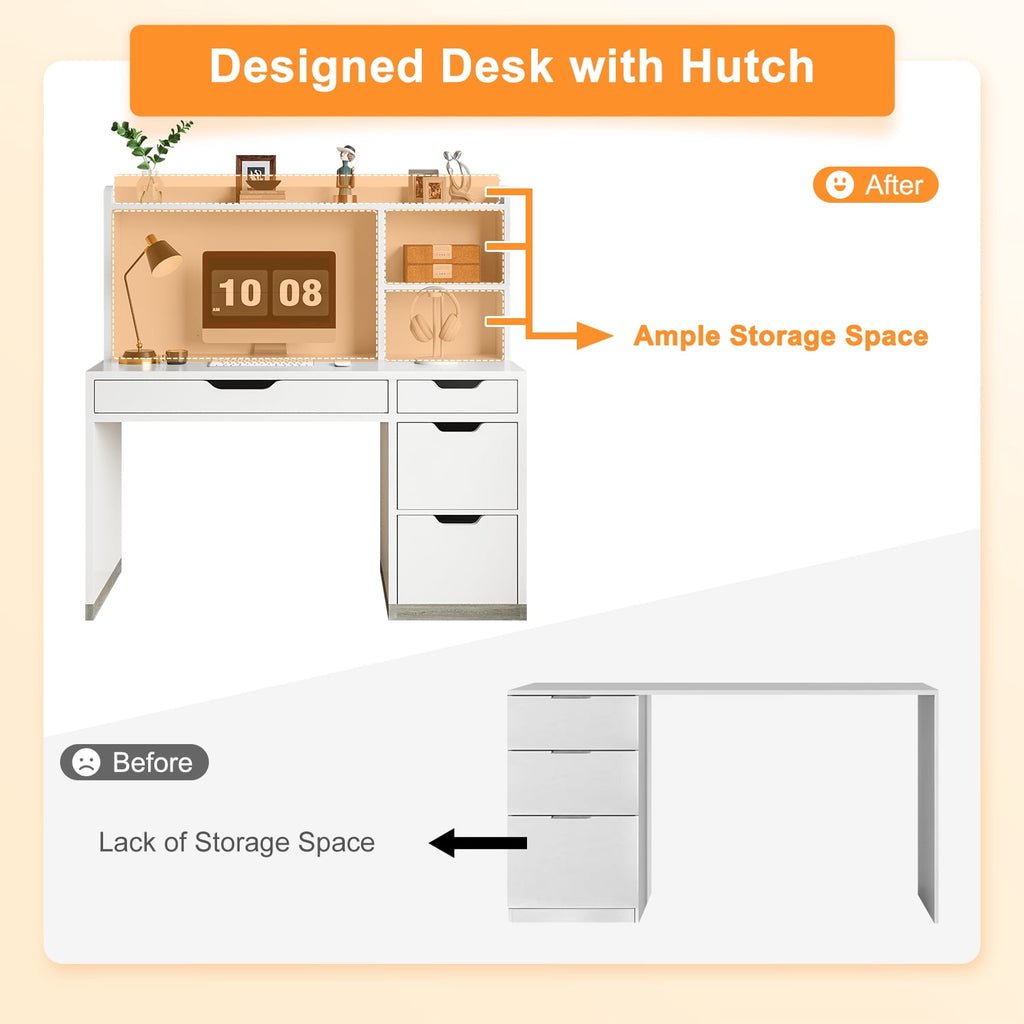 DreamCurship 48 inch Computer Desk with 4 File Drawers, Study Desk with Filing Cabinet and Storage, Home Office Desk for Work and Study, Writing Desk for Small Space, Brown