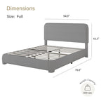 4 EVER WINNER Full Size Bed Frame, Boucle Upholstered Bed Frame with Headboard, No Box Spring Required, Easy Assembly, Light Gray