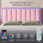 4 Ever Winner Full Size Foam and Leather Bed Frame with Durable LED Light Headboard, Pink