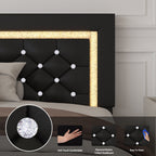 4 EVER WINNER Twin Size LED Bed Frame with Storage, Upholstered Platform Bed with 2 Drawers, Adjustable LED Lights Headboard, Black