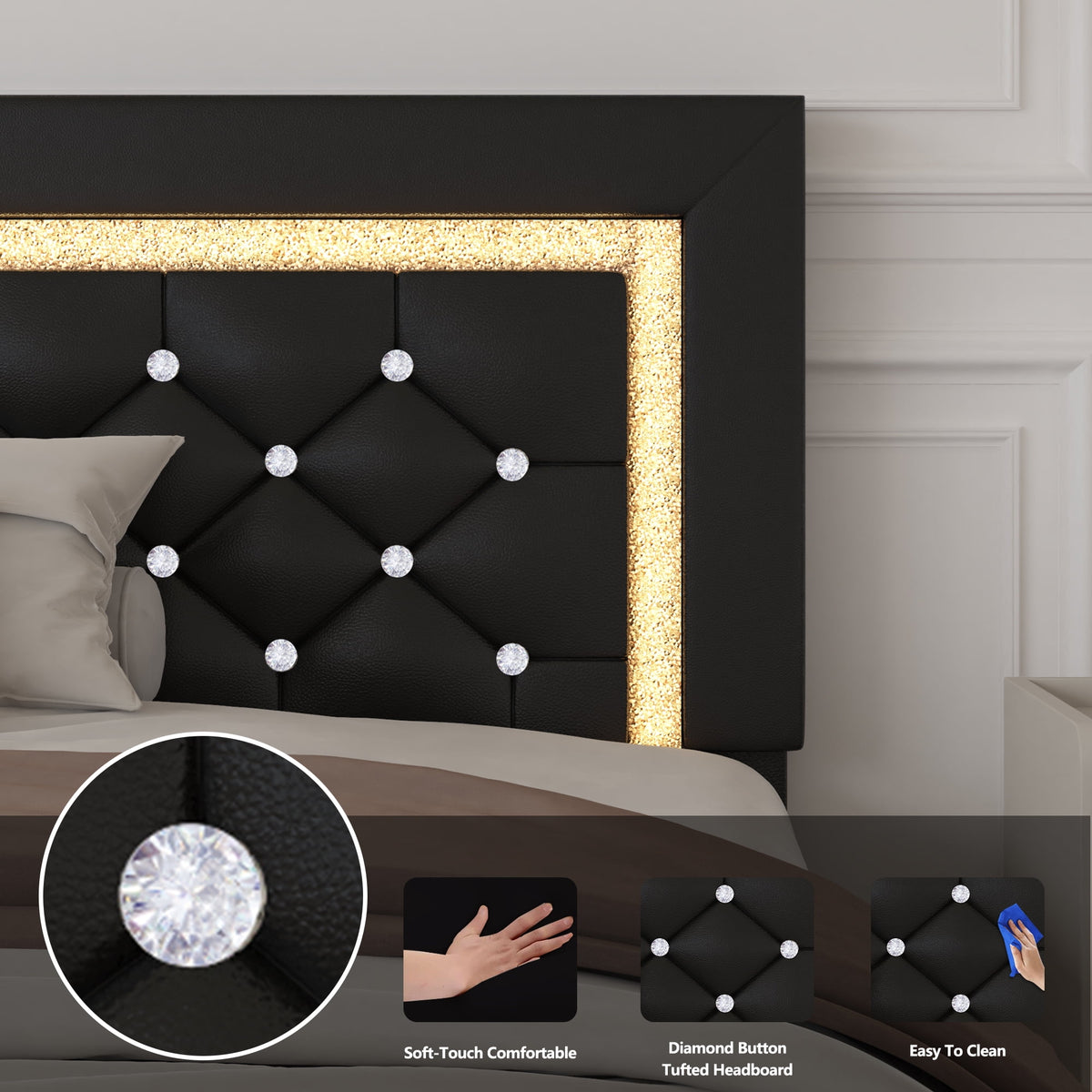 4 EVER WINNER Twin Size LED Bed Frame with Storage, Upholstered Platform Bed with 2 Drawers, Adjustable LED Lights Headboard, Black