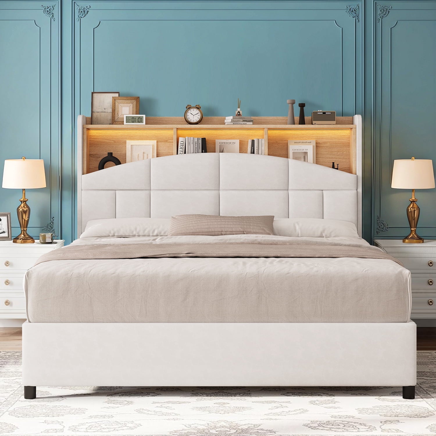 4 EVER WINNER Twin /Full/Queen/KIng Size Bed Frame, Upholstered Bed Frame with Headboard, No Box Spring Required, Easy AssemblyBEAX769-Headbookbed-WQ
