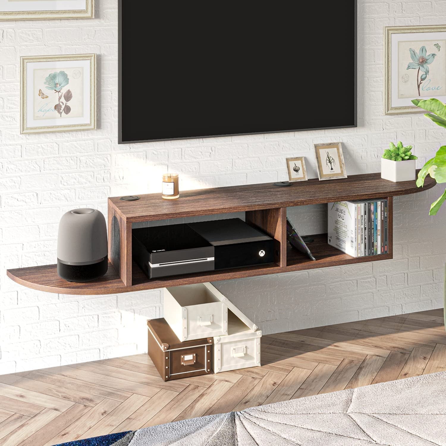 Floating TV Stand, White Floating TV shelf, Wall Mounted Media Console Entertainment Center for 55 inch TV, Storage Cabinet Under TV, Walnut