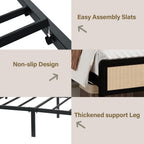 4 EVER WINNER Full Size Bed Frame, Rattan Bed Frame with Natural Rattan Headboard and Footboard, No Box Spring Needed, White
