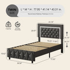 4 EVER WINNER Twin Size Upholstered Bed with Diamond Headboard and Footboard, Gray