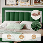 4 EVER WINNER Full Bed Frame with Headboard, Velvet Upholstered Platform Bed Frame Full Size with Diamond Headboard & Footboard, Wooden Slats Support, No Box Spring Required, Easy Assembly, Green