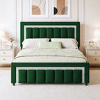 4 EVER WINNER Full Bed Frame with Headboard, Velvet Upholstered Platform Bed Frame Full Size with Diamond Headboard & Footboard, Wooden Slats Support, No Box Spring Required, Easy Assembly, Green