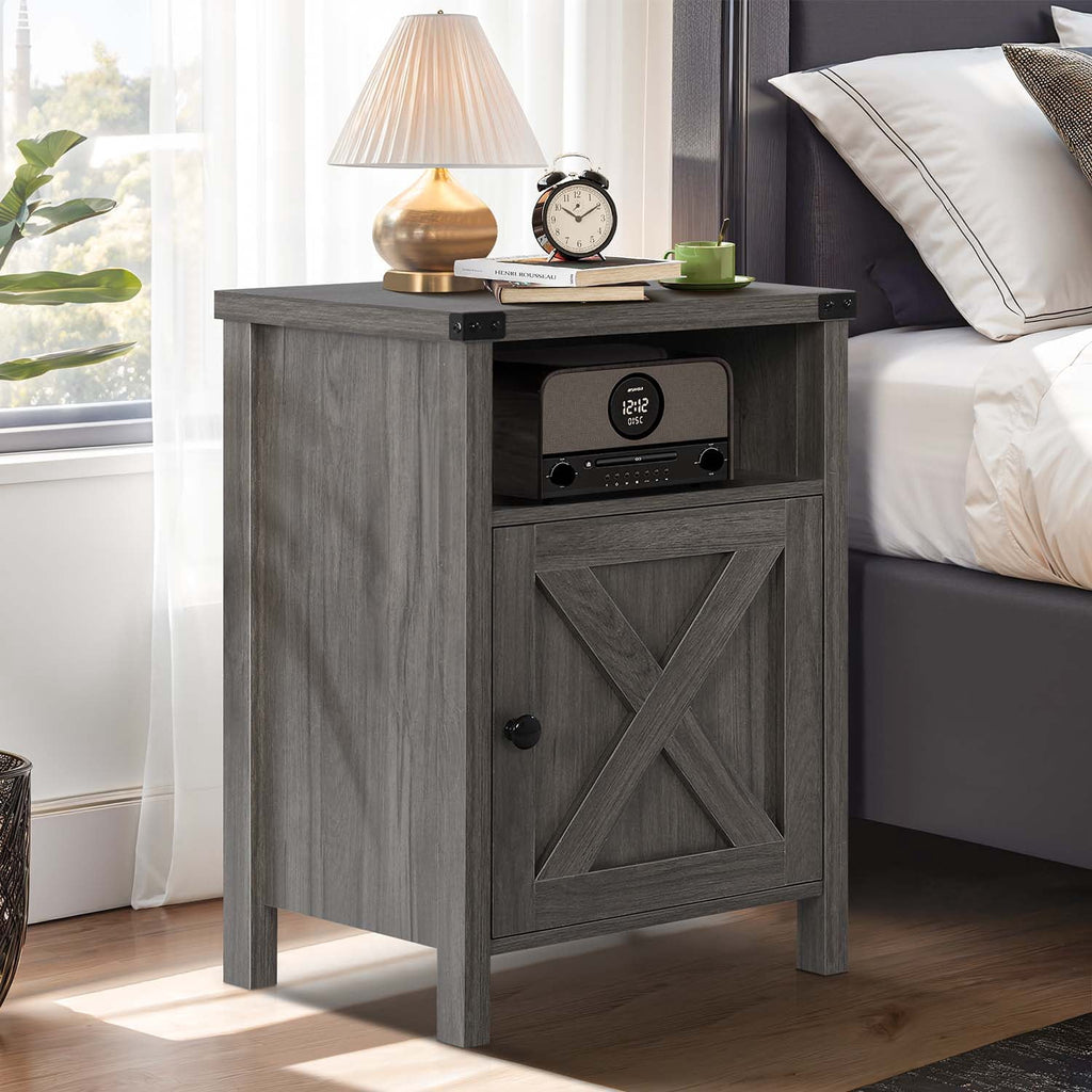4 EVER WINNER Farmhouse Nightstand, End Table for Bedroom Living Room, Side Table, Grey Wash
