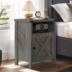4 EVER WINNER Farmhouse Nightstand, End Table for Bedroom Living Room, Side Table, Grey Wash