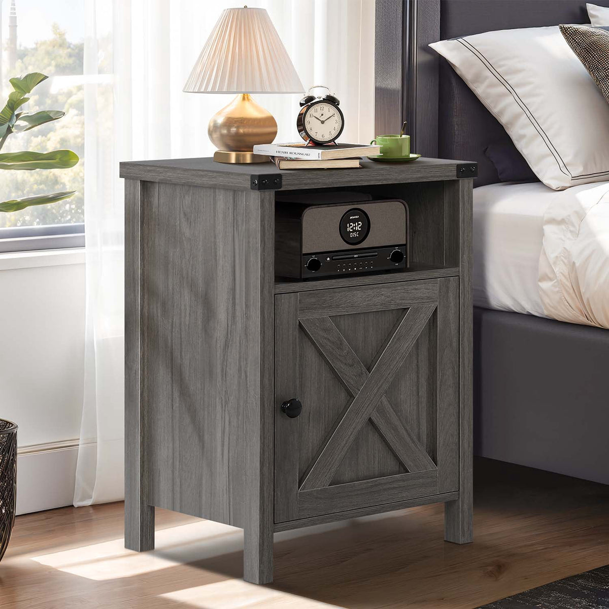 4 EVER WINNER Farmhouse Nightstand, End Table for Bedroom Living Room, Side Table, Grey Wash