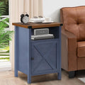 4 Ever Winner Farmhouse Rustic Nightstand Blue with Storage Cabinet and Shelf Set of 2