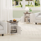4 EVER WINNER Farmhouse 2-Pack Barn Door Side Tables, Cream White Storage End Tables, Cozy Bedside Tables for Bedroom & Living Room