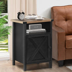 Farmhouse Nightstand Set of 2, Rustic End Table with Storage Cabinet and Shelf, End Table Set of 2 for Bedroom Living Room, Wood Night Stand Side Table, Black