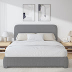 4 EVER WINNER Full Size Bed Frame, Boucle Upholstered Bed Frame with Headboard, No Box Spring Required, Easy Assembly, Light Gray