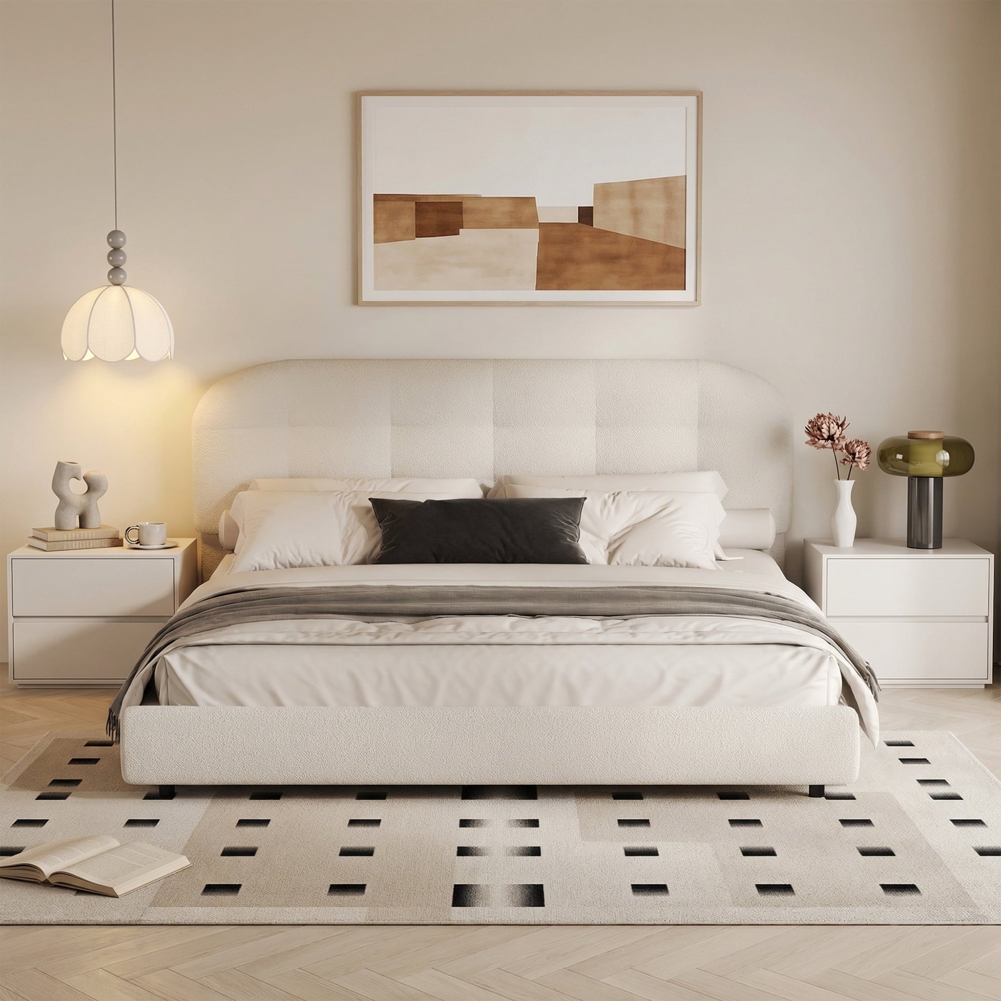 4 EVER WINNER Twin /Full/Queen/KIng Size Bed Frame, Upholstered Bed Frame with Headboard, No Box Spring Required, Easy AssemblyBEAX991-YHLK-BEAX991-White-K