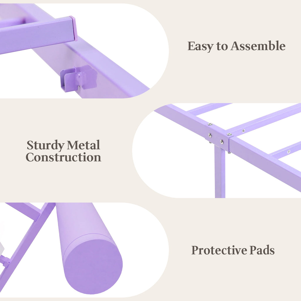 4 EVER WINNER Queen Size Metal Platform Bed Frame with Heart-Shaped Decorative Headboard and Footboard, 12.2" Under bed Storage Space, Purple