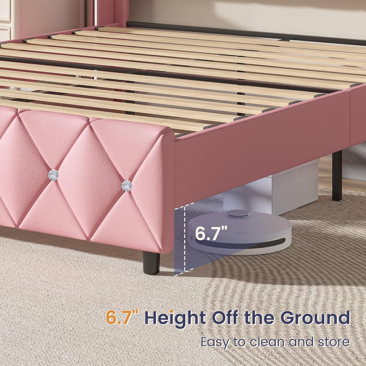 DreamCurship King Size Bed Frame, Pink King Bed Frame with Headboard and Footboard, Modern Upholstered Bed Frame, Pink