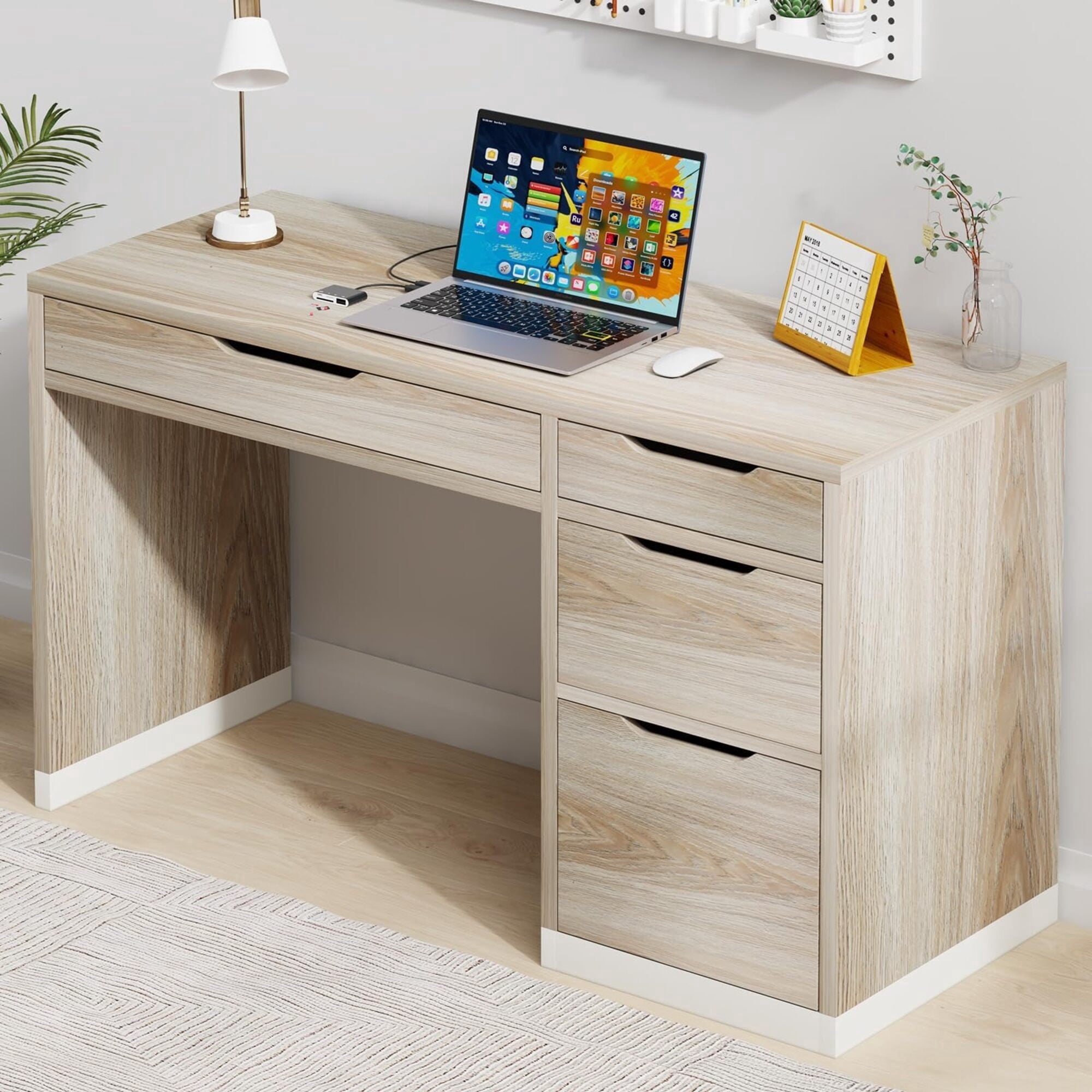 4 EVER WINNER Wooden Computer Desk with Drawers, Compact Study Writing Workstation for Small Spaces, Multipurpose Home Office Desk Suitable for BedroomTAAX041-52cscdnz-White and Walnut-ZYTA041