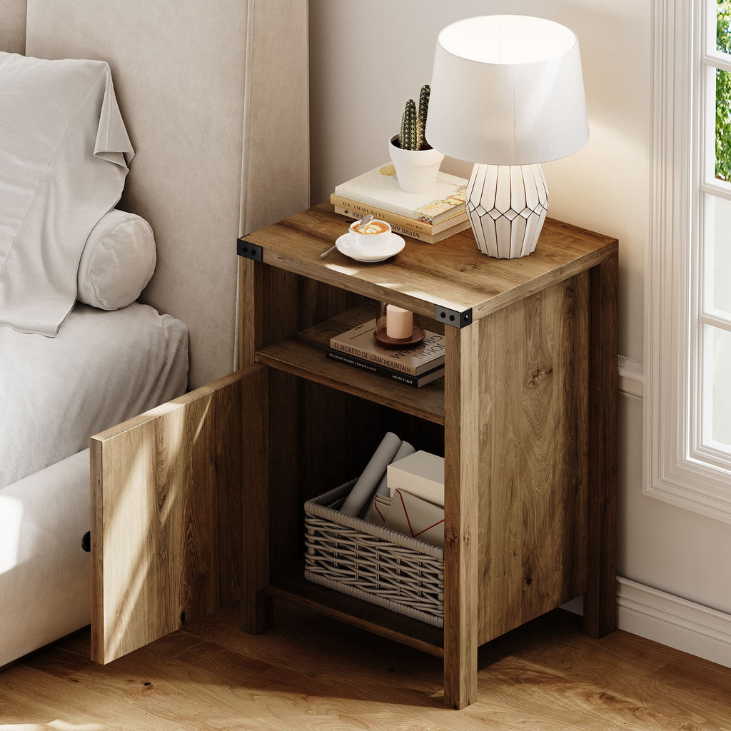 4 Ever Winner Farmhouse Barn Door Rustic Dark Oak Storage Nightstands 2-Pack