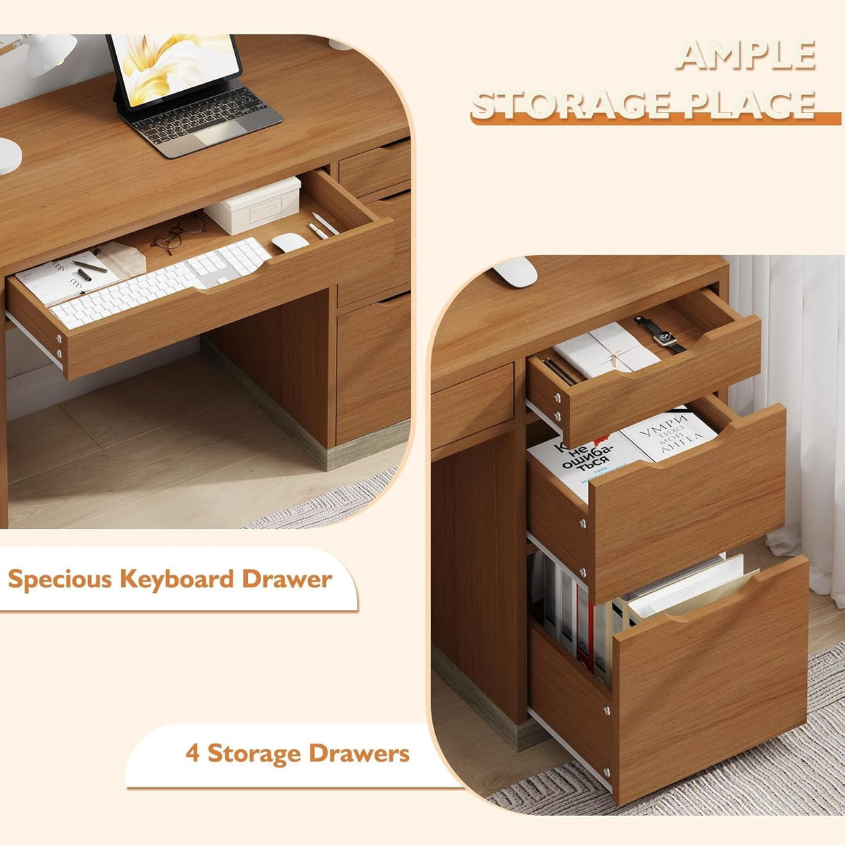 DreamCurship 48¡± Computer Desk with 4 Drawers, Home Office Desk for Work and Study, Writing Desk for Small Space, White