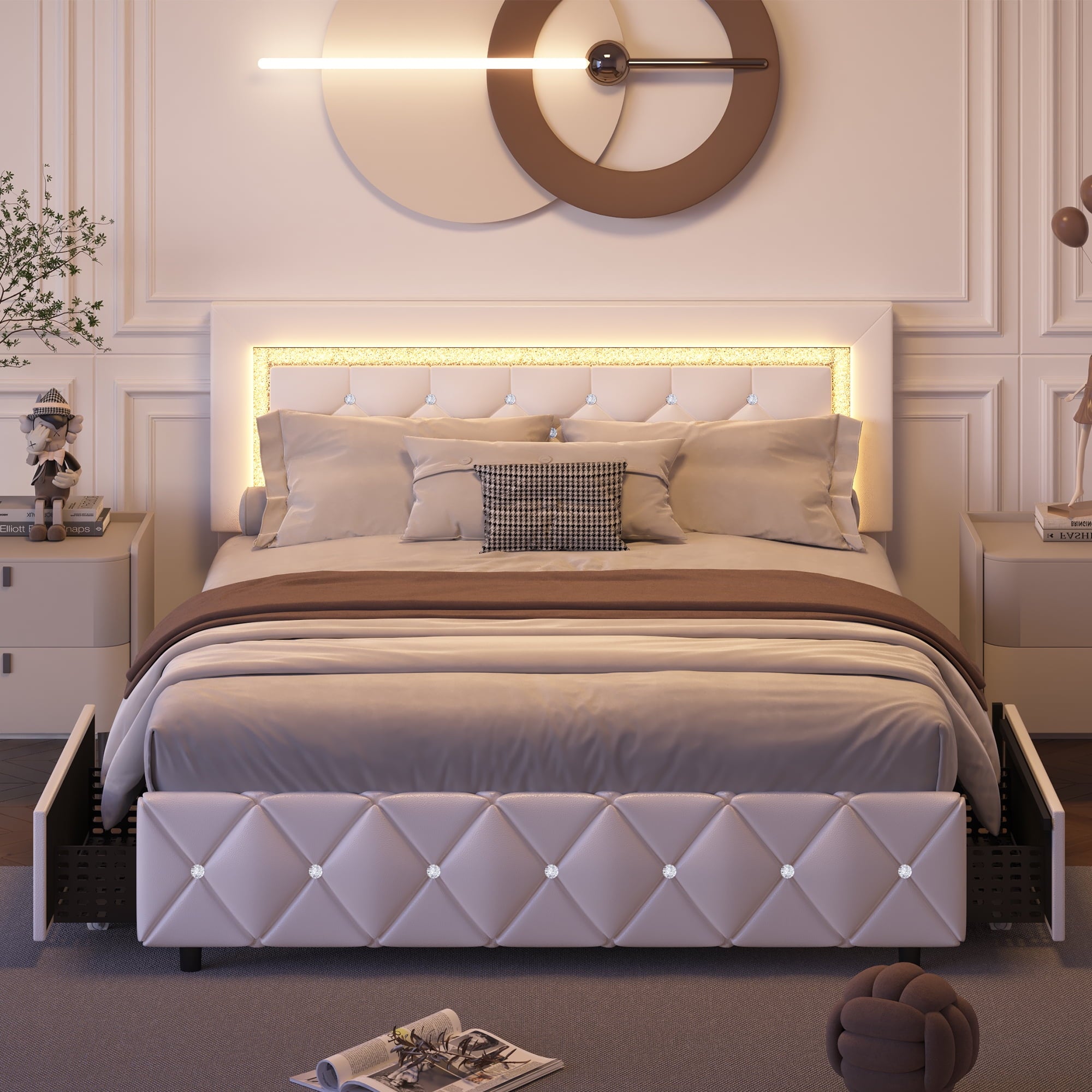 4 EVER WINNER Twin /Full/Queen/KIng Size Bed Frame, Upholstered Bed Frame with Headboard, No Box Spring Required, Easy AssemblyBE0413-XZled-4WQ