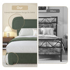 4 EVER WINNER Twin Size Bed Frame, Boucle Upholstered Bed Frame with Headboard, No Box Spring Required, Easy Assembly, Green