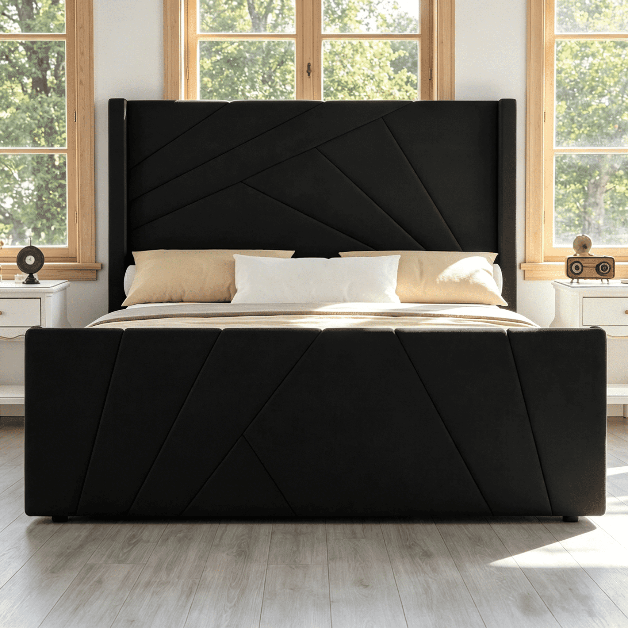4 EVER WINNER Twin /Full/Queen/KIng Size Bed Frame, Upholstered Bed Frame with Headboard, No Box Spring Required, Easy AssemblyBEAX740-HHJHWingBed-BQ
