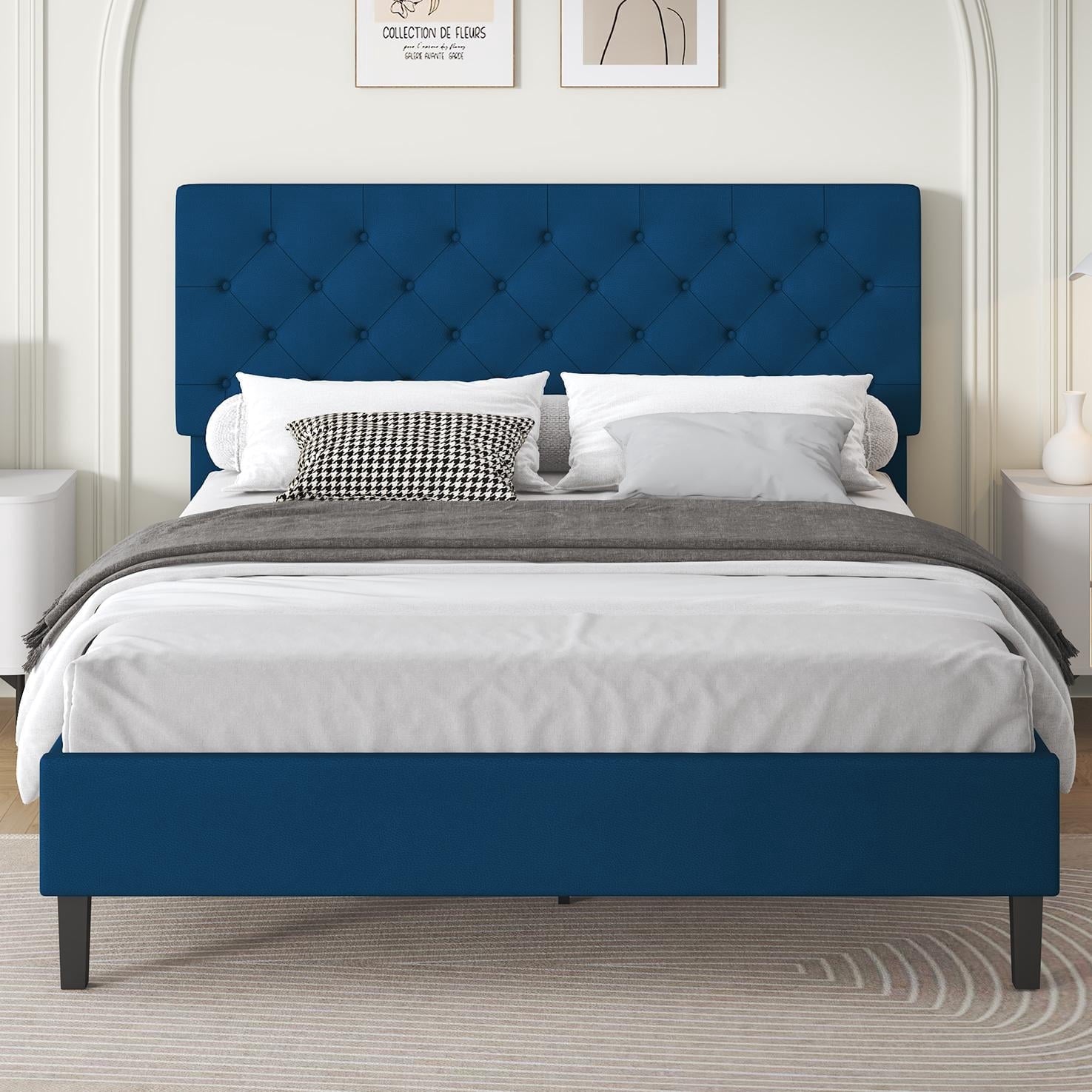 4 EVER WINNER Twin /Full/Queen/KIng Size Bed Frame, Upholstered Bed Frame with Headboard, No Box Spring Required, Easy AssemblyBEAX531-BasicLK-L-F