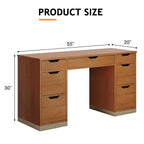 DreamCurship 55 inch Computer Desk with 7 Drawers, Executive Office Desk with Storage, Home Office Desk for Work Study Writing, Brown