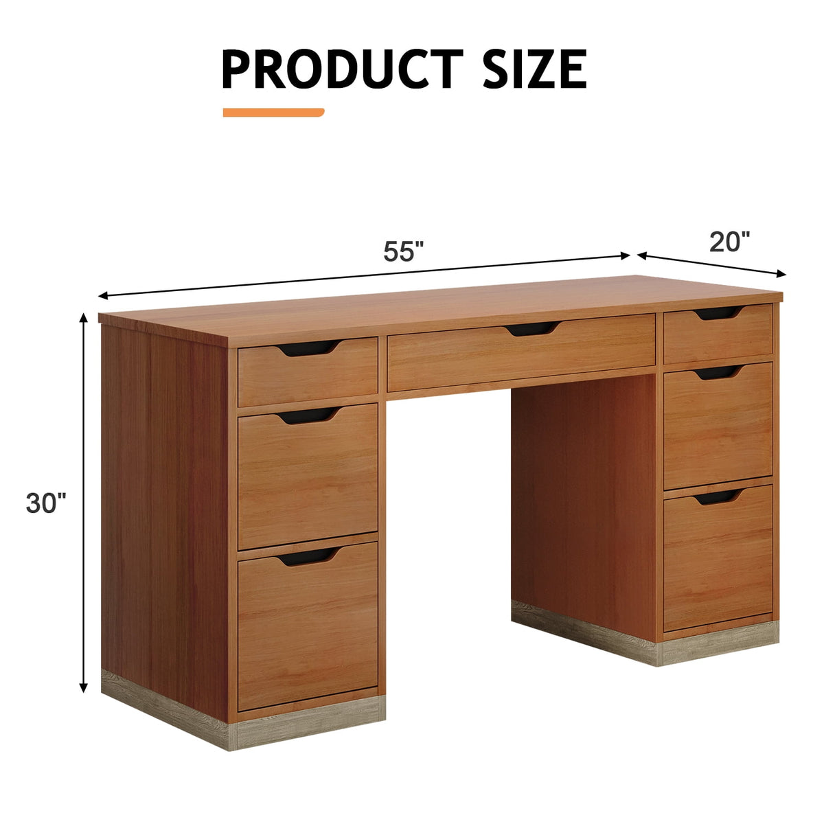 DreamCurship 55 inch Computer Desk with 7 Drawers, Executive Office Desk with Storage, Home Office Desk for Work Study Writing, Brown