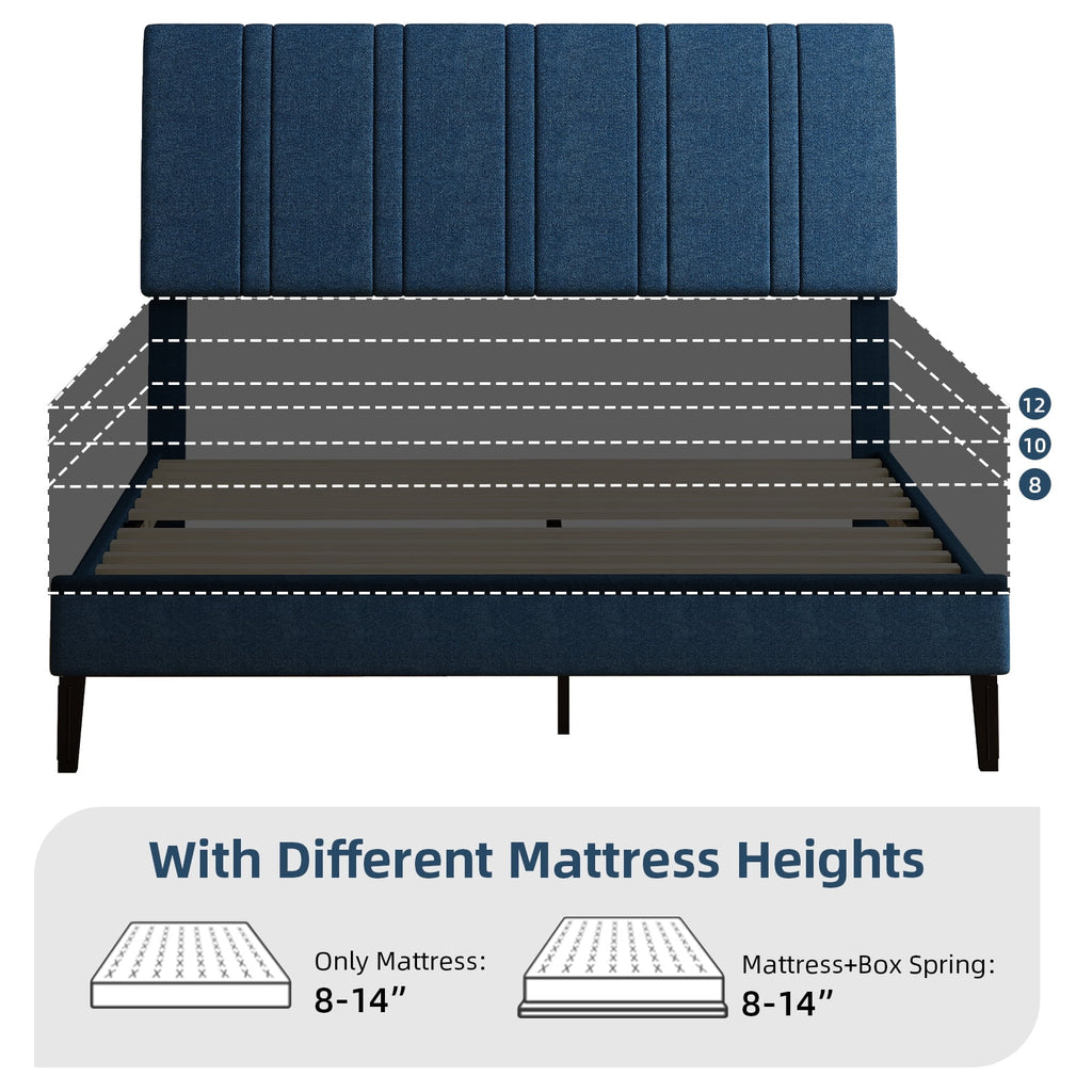 4 EVER WINNER Full Size Upholstered Platform Bed Frame with Headboard, Blue Full Bed Frame, No Box Spring Needed, Blue
