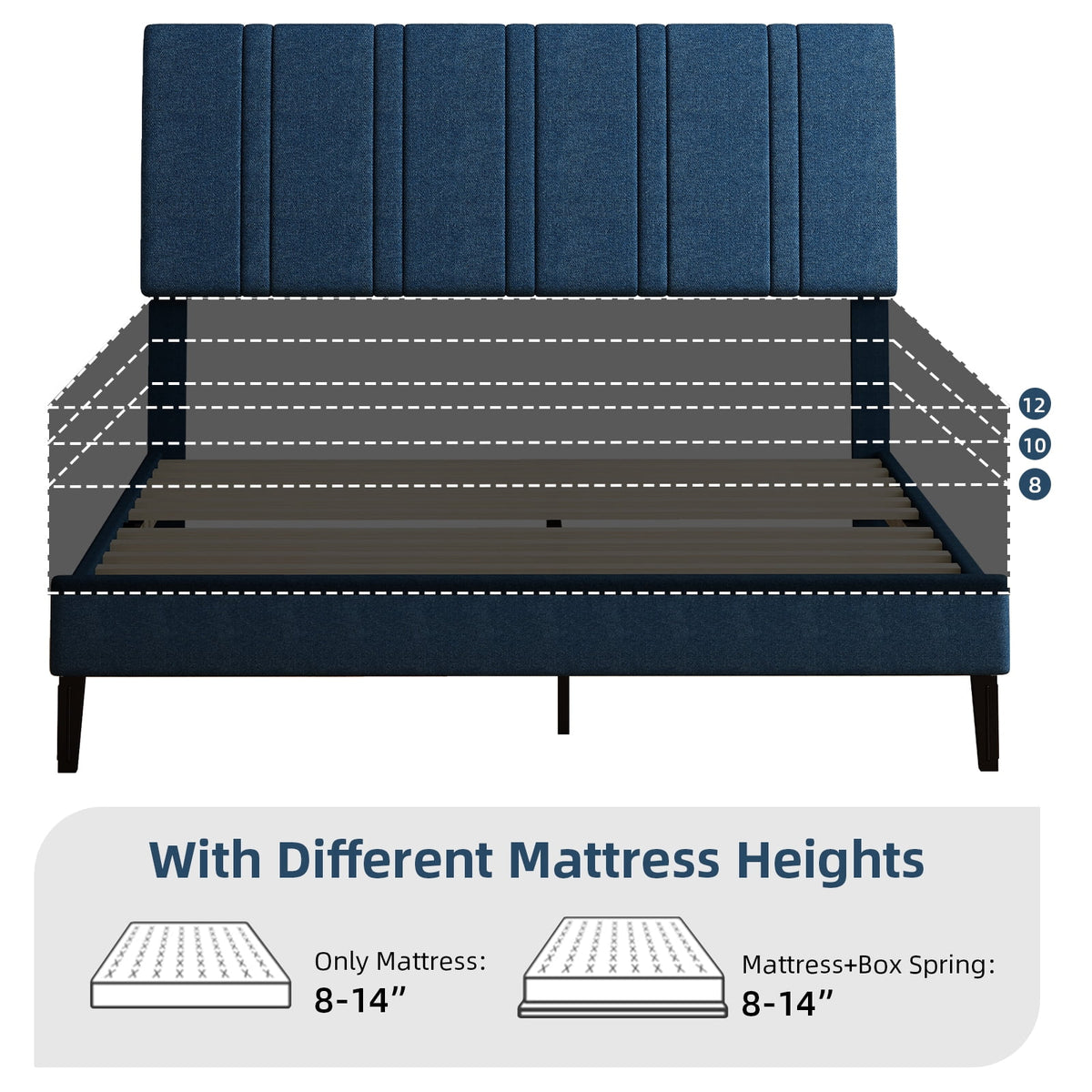 4 EVER WINNER Full Size Upholstered Platform Bed Frame with Headboard, Blue Full Bed Frame, No Box Spring Needed, Blue